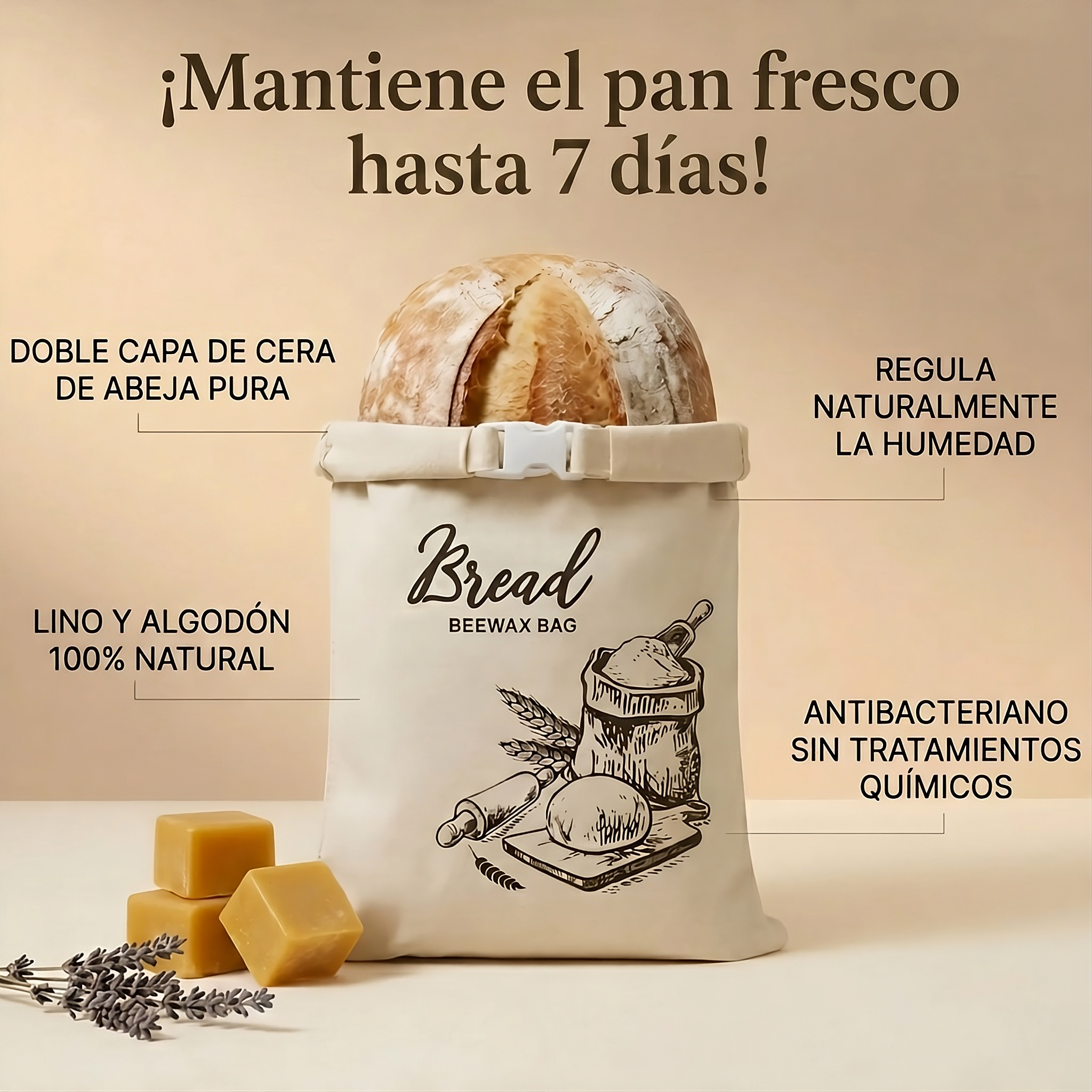 Bolsas para Pan de Algodón Bio y Cera de Abeja - Conservación Natural