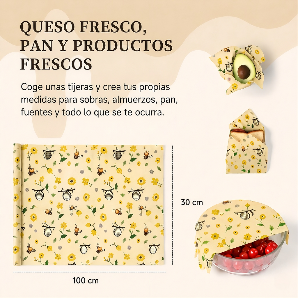 Film alimentario reutilizable de cera de abeja - Ecológico y sostenible